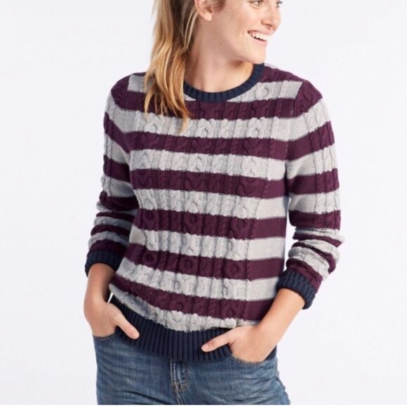 L.L. Bean Sweaters - LL BEAN Double L Cotton Cable Knit Fisherman Sweater Gray Purple Small